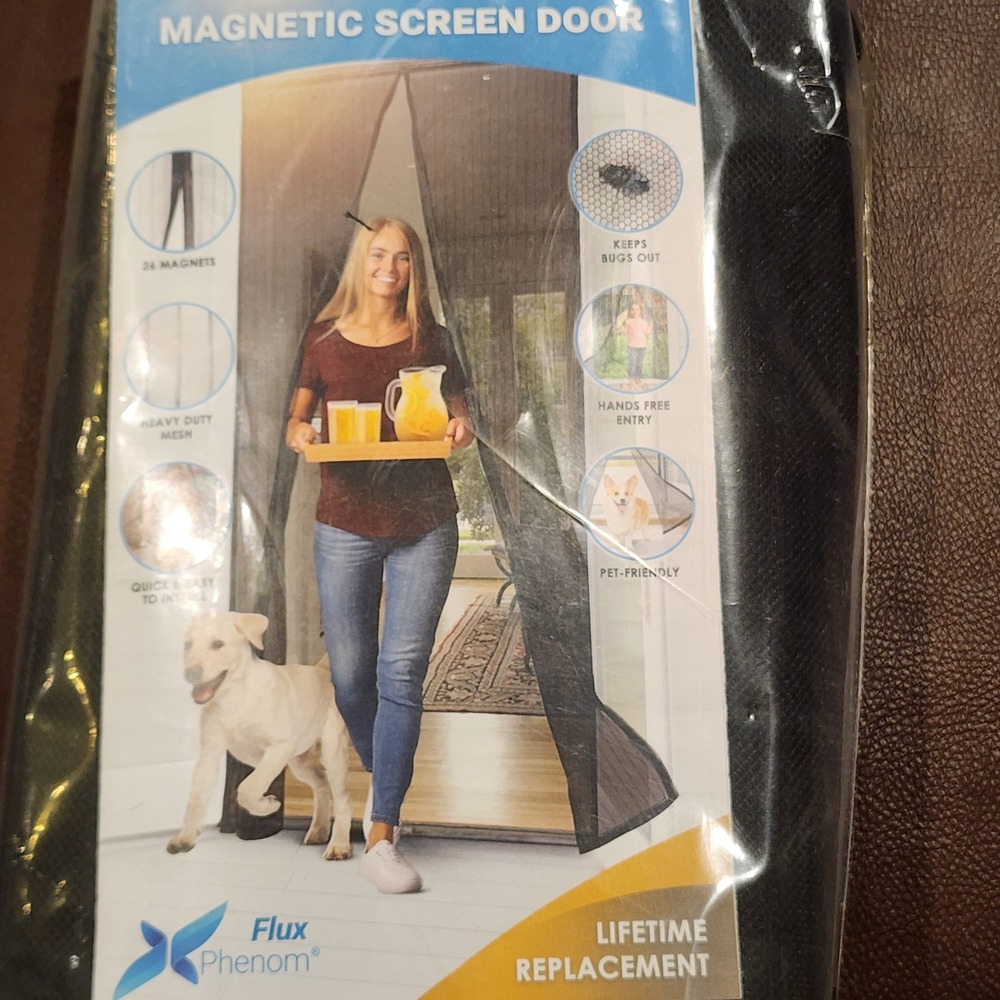 Flux Phenom Magnetic Screen Door 48x80 Heavy Duty Mesh Black Hands Free Entry